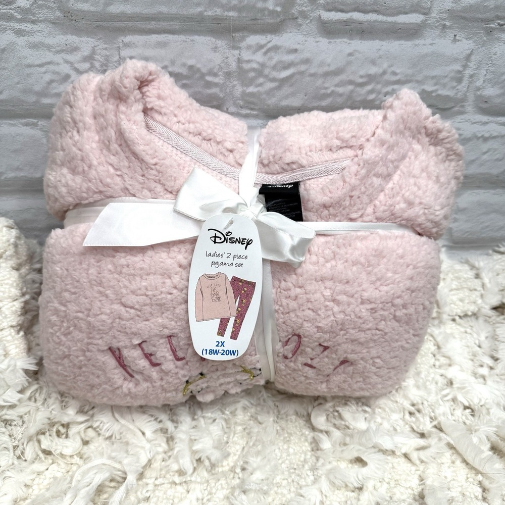 Disney Winnie the Pooh Womans 2XL 18/20 W Pink Fuzzy Fleece Sherpa Pajama Set - Picture 2 of 8